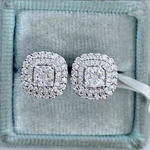 14kt White Gold & .55tcw Natural Mined Diamond Cushion Shaped Stud Earrings